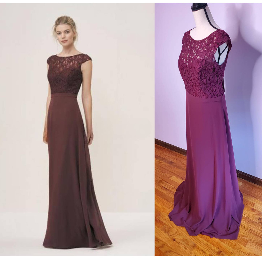 👗 JB BY JASMINE Diamond Club Plum Lace Georgette Cap Sleeve Gown Dress 16 NWT